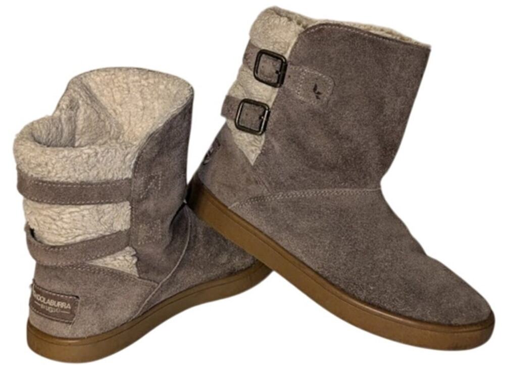 Koolaburra by UGG Girls 1 Amarah Taupe Suede Leather Pull On Boots Buckle Decor